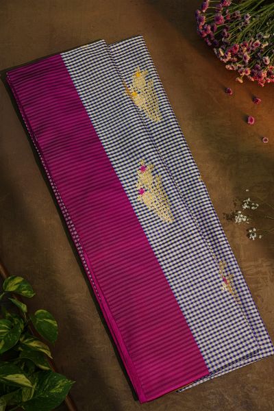 Banarasi Silk Multi-Colour Saree With Checks and Florals In Meenakari