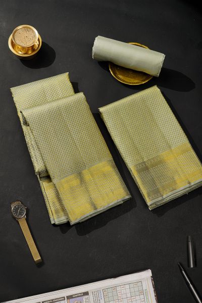 Kancheepuram Silk Off White Dhoti With Zari Buttis Border
