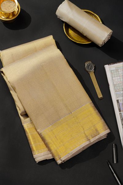 Kancheepuram Tissue Cream Bridal Dhoti With Zari Lines
