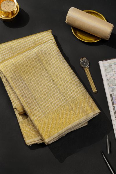 Kancheepuram Silk Cream Bridal Dhoti With Zig-Zag Lines In Zari