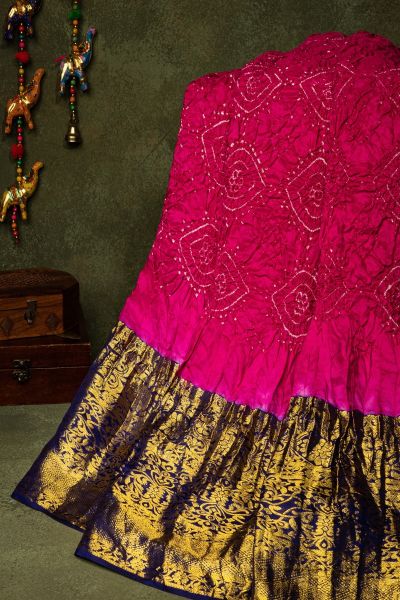 Bandhani Silk Magenta Saree