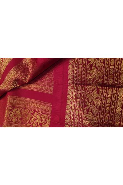 Gadwal Silk Purple Saree With Meenakari Buttis And Ganga Jamuna Border