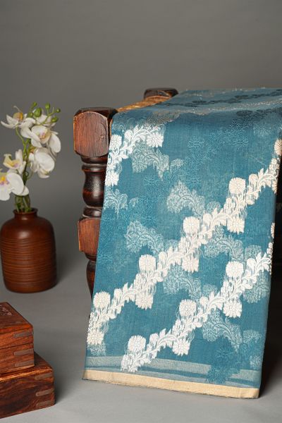 Designer Organza Teal Blue Saree