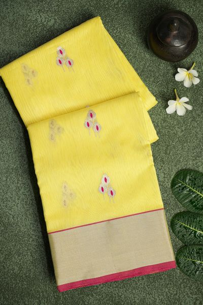 Chanderi Sico Yellow Saree