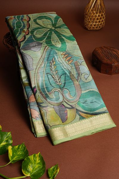 Matka Silk Pista Green Saree