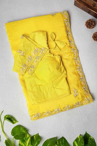 Designer Organza Yellow Saree