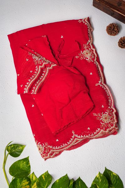 Designer Shimmer Georgette Red Saree