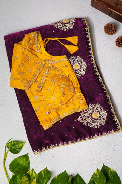 Designer Organza Wine Saree