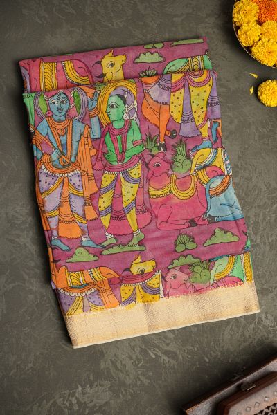 Srikalahasti Silk Magenta Saree