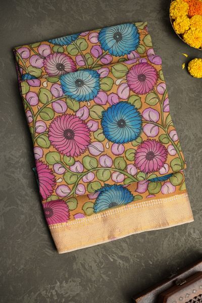 Srikalahasti Silk Light Brown Saree
