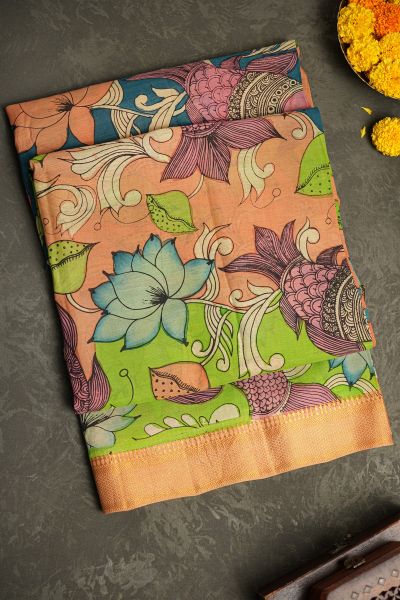Kalamkari Silk Peach Saree