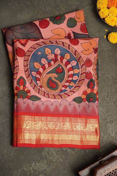 Kalamkari Silk Baby Pink Saree