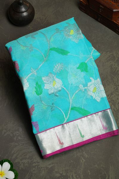 Zari Kota Sky Blue Saree