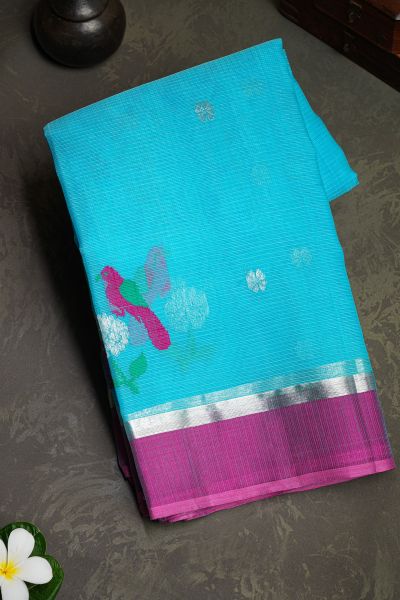 Zari Kota Sky Blue Saree