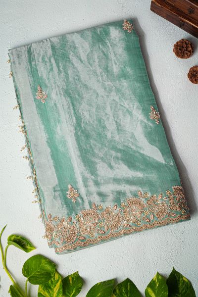 Designer Cocktail Tissue Ice Blue Saree