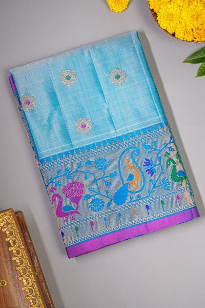 Gadwal Silk Sky Blue Saree