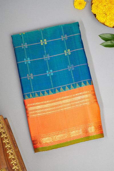 Gadwal Silk Teal Blue Saree