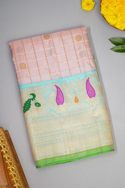 Gadwal Silk Baby Pink Saree