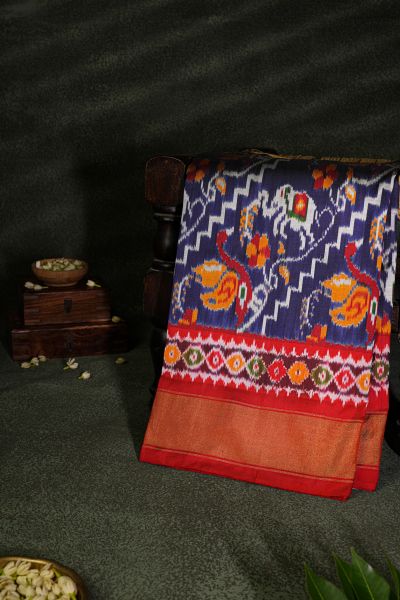 Ikat Silk Navy Blue Saree