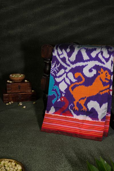 Ikat Silk Navy Blue Saree