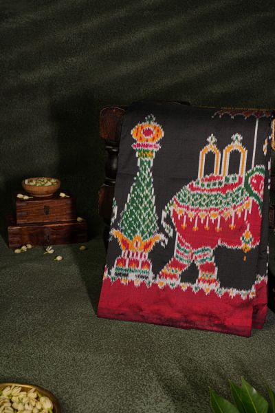 Ikat Silk Black Saree