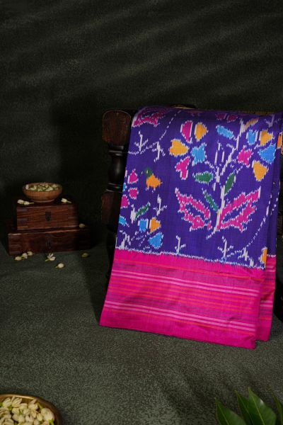 Ikat Silk Navy Blue Saree