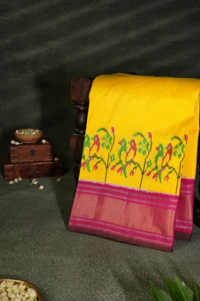 Ikat Silk Yellow Saree