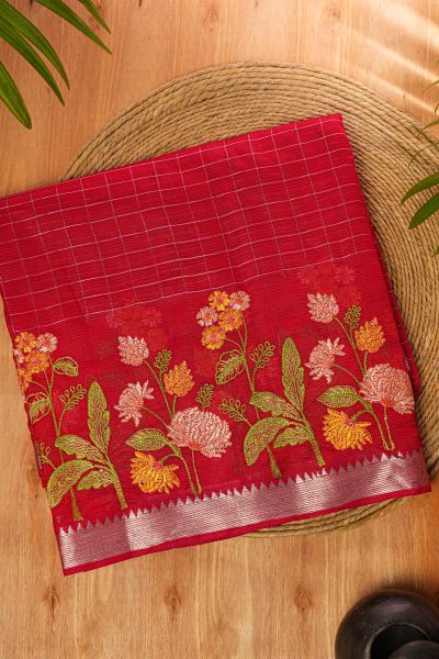 Mangalagiri Silk Red Saree