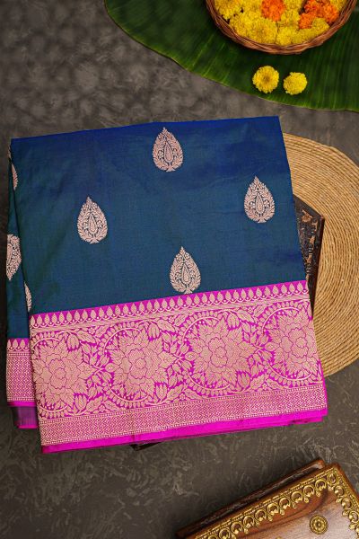 Banarasi Silk Peacock Blue Saree
