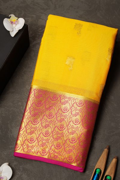 Mysore Crepe Yellow Saree