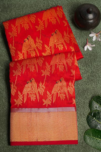 Chanderi Sico Red Saree