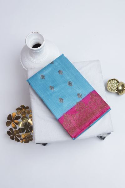 Designer Matka Silk Sky Blue Saree