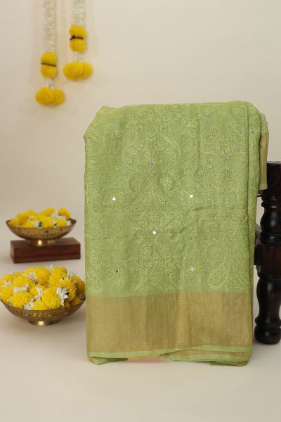 Designer Tussar Light Green Saree