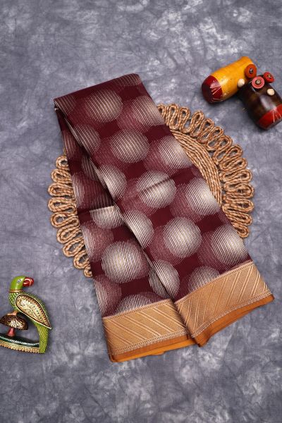 Designer Organza Maroon Saree