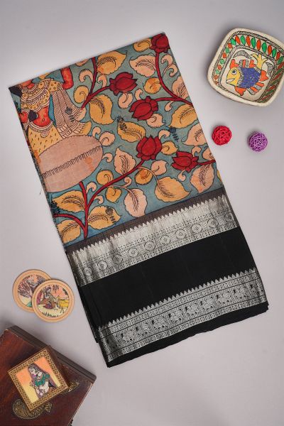 Kalamkari Silk Blue Saree