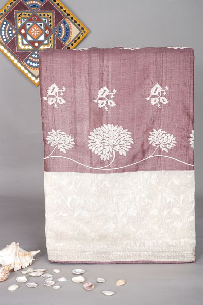 Designer Tussar Brown Saree