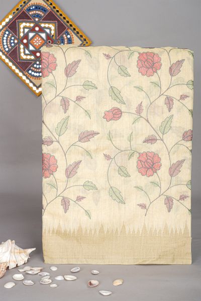Designer Tussar Cream Saree