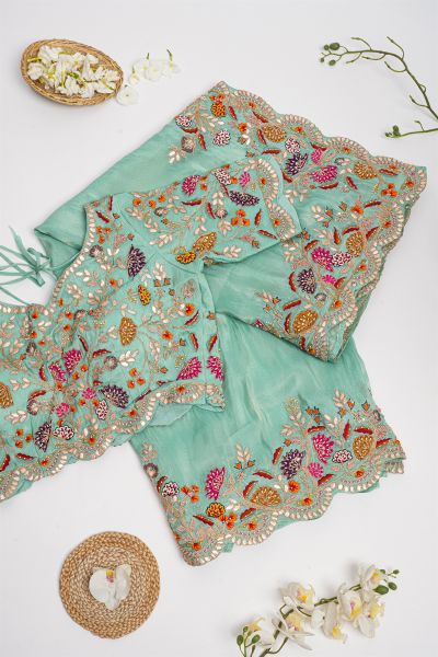 Designer Tissue Sea Green Saree