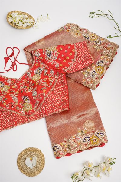 Designer Tissue Red Saree