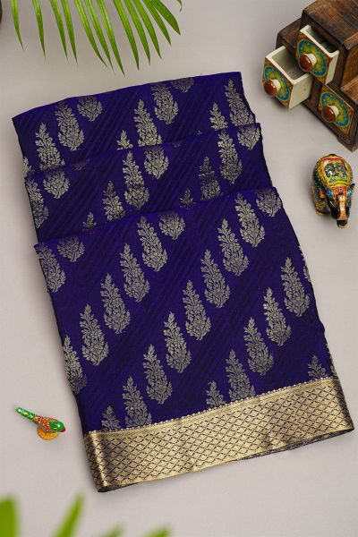 Mysore Crepe Navy Blue Saree