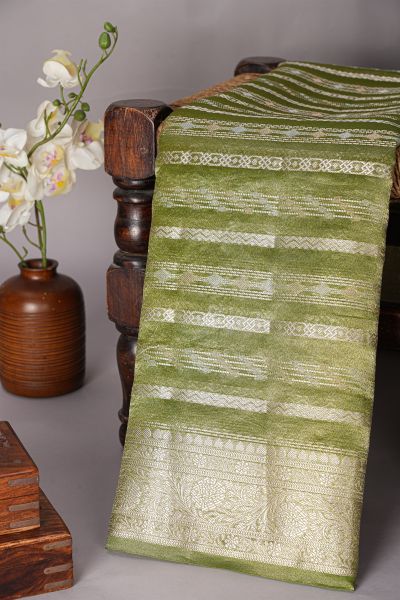 Designer Organza Olive Green Saree