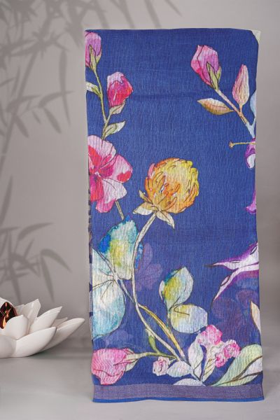 Designer Tussar Blue Saree