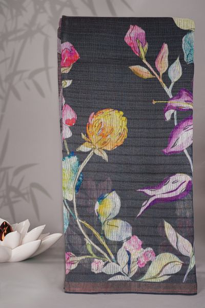 Designer Tussar Grey Saree