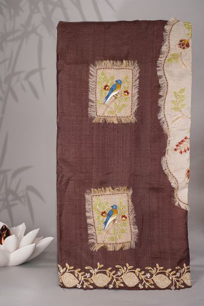 Designer Tussar Brown Saree