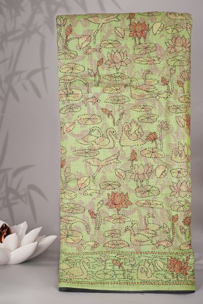 Designer Tussar Green Saree