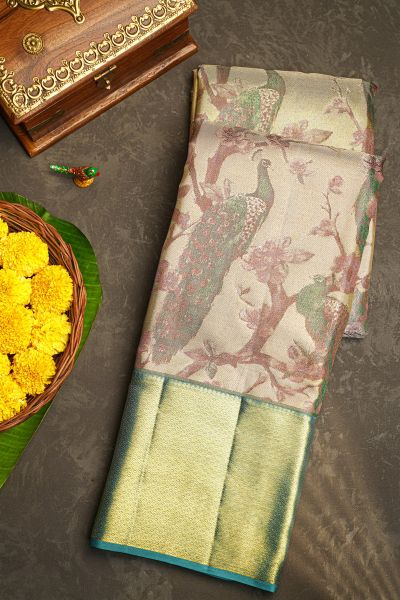 Kancheepuram Tissue Cream Saree