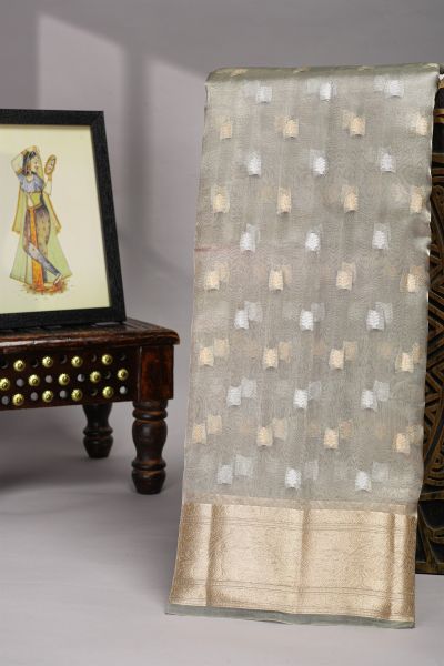 Designer Organza Grey Saree