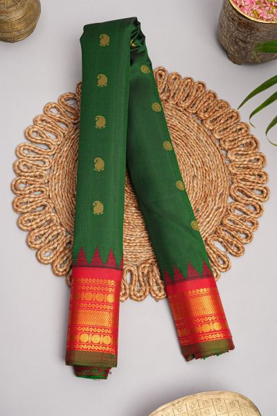 Gadwal Silk Bottle Green Saree