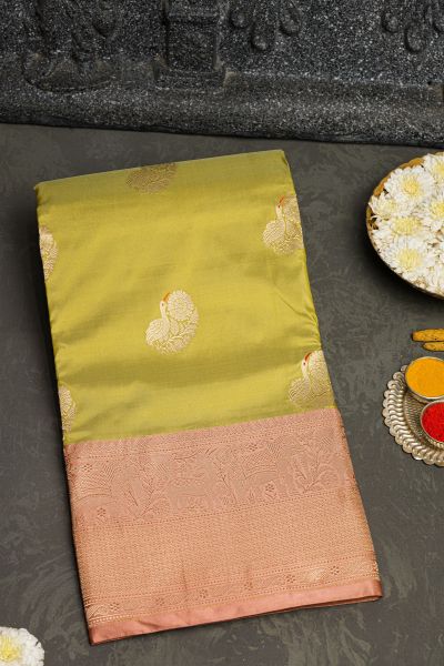 Banarasi Kathan Silk Lime Green Saree