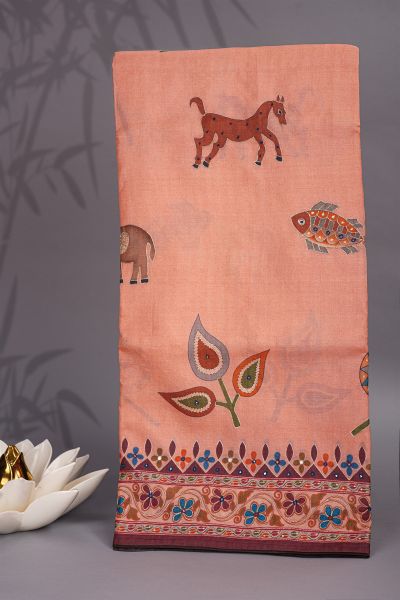 Designer Tussar Peach Saree